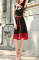 Red Slim Linking Wave Point Knee Length Plus Size V Neck Dress for Casual Party