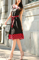 Red Slim Linking Wave Point Knee Length Plus Size V Neck Dress for Casual Party