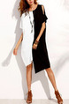 Black and White Loose Contrast Linking Irregular Midi Shift Plus Size Dress for Casual