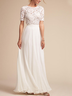 White Slim Linking Lace High Waist Maxi  Dress for Cocktail Bridesmaid Wedding