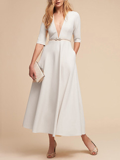 White Slim Deep V Neck High Waist Maxi V Neck Dress for Party Evening Cocktail