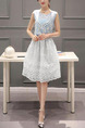 Blue and White Slim Embroidery Mesh Two-Piece Fit & Flare Lace Floral Dress for Casual Party