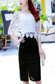 Black and White Slim Linking Lace Over-Hip Knee Length Dress for Casual Party Evening Nightclub