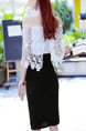 Black and White Slim Linking Lace Over-Hip Knee Length Dress for Casual Party Evening Nightclub