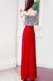 Gray and Red Slim Contrast Off-Shoulder Maxi  Dress for Party Evening Cocktail Prom Bridesmaid