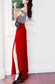 Gray and Red Slim Contrast Off-Shoulder Maxi  Dress for Party Evening Cocktail Prom Bridesmaid