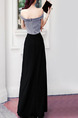 Gray and Black Slim Contrast Off-Shoulder Maxi  Dress for Party Evening Cocktail Prom Bridesmaid