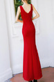 Red Slim Over-Hip Furcal Maxi V Neck Bodycon Dress for Party Evening Cocktail Prom Bridesmaid