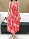 Red and White Slim Printed High Waist Midi Dress for Casual Party