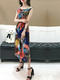 Colorful Slim Printed High Waist Midi Dress for Casual Party