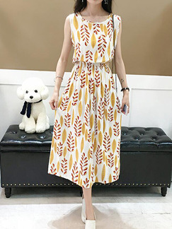 Yellow Red and White Slim Printed High Waist Midi Dress for Casual Party