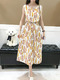 Yellow Red and White Slim Printed High Waist Midi Dress for Casual Party