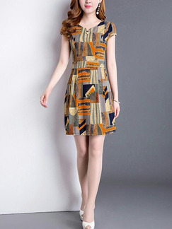 Colorful Slim Printed Over-Hip Above Knee Fit & Flare Plus Size Dress for Casual Party