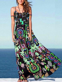 Colorful Slim Printed High Waist Maxi Slip Dress for Casual Party Beach