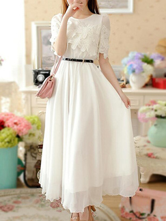 White Slim Linking Lace Maxi Plus Size Dress for Casual Party