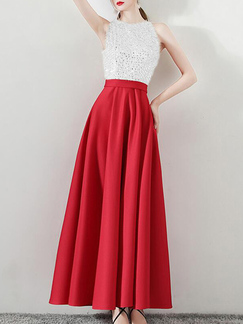 White and Red Slim Contrast High Waist Maxi  Dress for Evening Cocktail Prom Bridesmaid