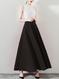White and Black Slim Contrast High Waist Maxi  Dress for Evening Cocktail Prom Bridesmaid