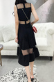 Black Slim Linking Mesh High Waist Midi Dress for Casual Party