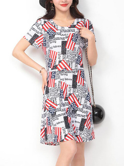 Colorful Slim Flags Letter Above Knee Dress for Casual Party