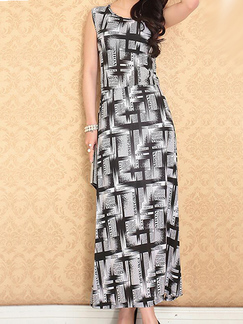Black and White Slim Printed Letter Maxi  Dress for Casual Party
