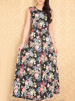 Colorful Slim Printed High Waist Maxi Floral Dress for Casual Party