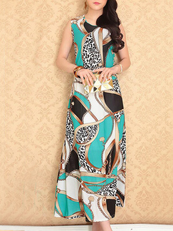Colorful Slim Printed High Waist Maxi  Dress for Casual Party
