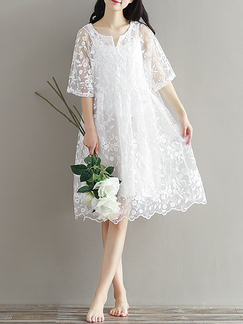 White Plus Size Lace Embroidery Sling Loose Maternity Wear Floral Shift Dress for Casual