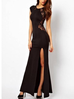 Black Lace Linking Furcal Cutout Slim Zipped Maxi Bodycon Dress for Party Evening Cocktail Prom