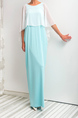 White and Aqua Plus Size Linking Open Back Round Neck Bat Maxi Dress for Party Evening Cocktail Prom