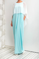 White and Aqua Plus Size Linking Open Back Round Neck Bat Maxi Dress for Party Evening Cocktail Prom