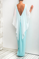 White and Aqua Plus Size Linking Open Back Round Neck Bat Maxi Dress for Party Evening Cocktail Prom