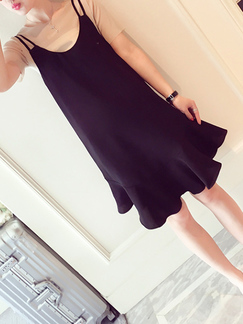 Black Plus Size Asymmetrical Hem Linking Sling Shift Dress for Casual Party