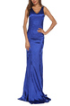 Blue Slim Fishtail Over-Hip V Neck Linking Lace See-Through Open Back Maxi Dress for Party Evening Cocktail Prom