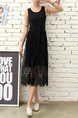 Black Round Neck Lace Tassels Linking Midi Dress for Casual Party