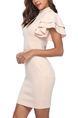 Beige Plus Size Cutout Neck Tight Over-Hip Flare Sleeve Bodycon Above Knee Dress for Party Evening Semi Formal