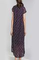 Purple and Black Slim Round Neck Lace Linking Furcal Midi Dress for Casual