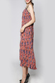 Pink and Colorful Plus Size Sling Printed Pleated Midi Dress for Casual Beach