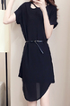 Black Cutout Neck Plus Size Loose Slim Asymmetrical Hem Chiffon Two-Piece Above Knee Dress for Casual Party Office