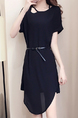 Black Cutout Neck Plus Size Loose Slim Asymmetrical Hem Chiffon Two-Piece Above Knee Dress for Casual Party Office