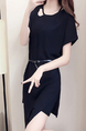 Black Cutout Neck Plus Size Loose Slim Asymmetrical Hem Chiffon Two-Piece Above Knee Dress for Casual Party Office