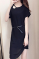 Black Cutout Neck Plus Size Loose Slim Asymmetrical Hem Chiffon Two-Piece Above Knee Dress for Casual Party Office