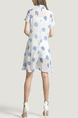 White and Blue Loose Chiffon Wave point Printed Butterfly Knot Above Knee Two-Piece Dress for Casual Party