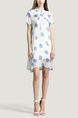 White and Blue Loose Chiffon Wave point Printed Butterfly Knot Above Knee Two-Piece Dress for Casual Party