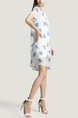 White and Blue Loose Chiffon Wave point Printed Butterfly Knot Above Knee Two-Piece Dress for Casual Party