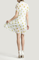 White and Yellow Loose Chiffon Wave point Printed Butterfly Knot Above Knee Two-Piece Dress for Casual Party