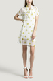 White and Yellow Loose Chiffon Wave point Printed Butterfly Knot Above Knee Two-Piece Dress for Casual Party