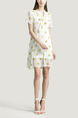 White and Yellow Loose Chiffon Wave point Printed Butterfly Knot Above Knee Two-Piece Dress for Casual Party