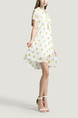 White and Yellow Loose Chiffon Wave point Printed Butterfly Knot Above Knee Two-Piece Dress for Casual Party