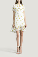 White and Yellow Loose Chiffon Wave point Printed Butterfly Knot Above Knee Two-Piece Dress for Casual Party