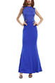 Blue Round Neck Slim  Maxi Linking Rhinestone Fishtail Dress for Party Evening Cocktail Prom Bridesmaid Ball